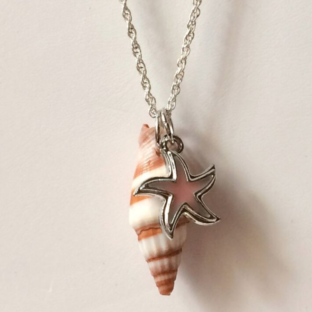 Natural Sea Shell Necklace 24" Silver Plated Starfish Island Beach Mermaid